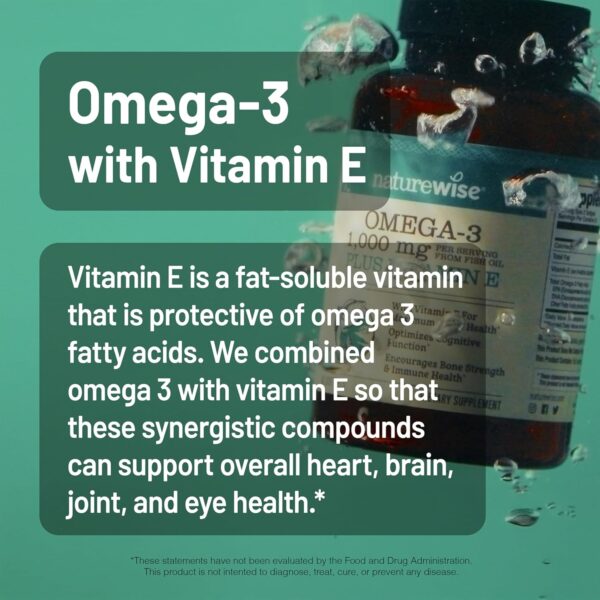 NatureWise Extra-Strength Omega 3 Fish Oil Supplement - 1000mg per Serving - 600 EPA & 400 DHA and Vitamin E - Support for Heart & Brain Health - Lemon Flavor, GMO-Free - 60 Softgels[1-Month Supply]