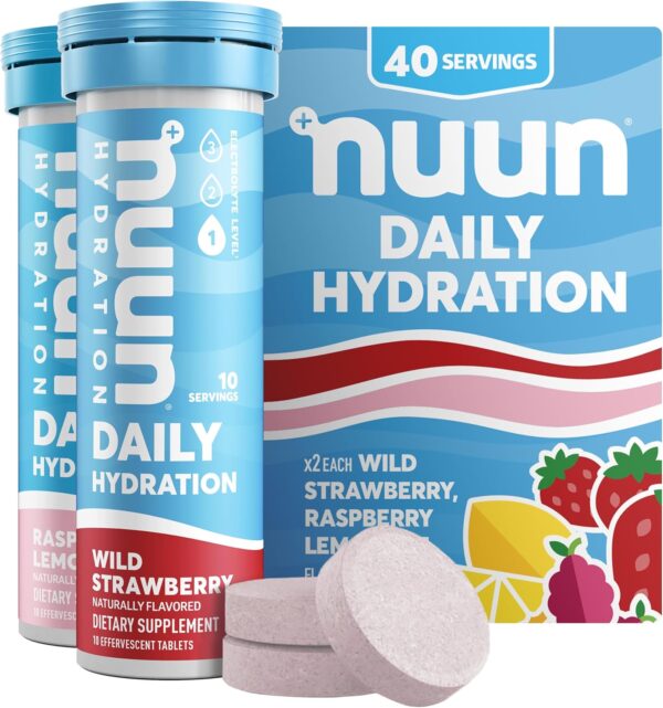 Nuun Hydration Daily, Wellness Electrolyte Tablets, Mixed Berry, No Sugar, 5 Essential Electrolytes for Hydration, Vegan, Gluten Free, 4 Pack (40 Servings)