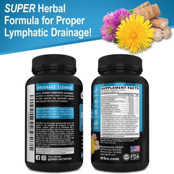 Lymphatic Drainage Supplements Pills - Lymphatic Support Total Herbal Cleanse Products Echinacea, Ginger, Dandelion, Red Root & Red Clover Supplement - Lymph Node Detox Cleanse Lymph System Drainage
