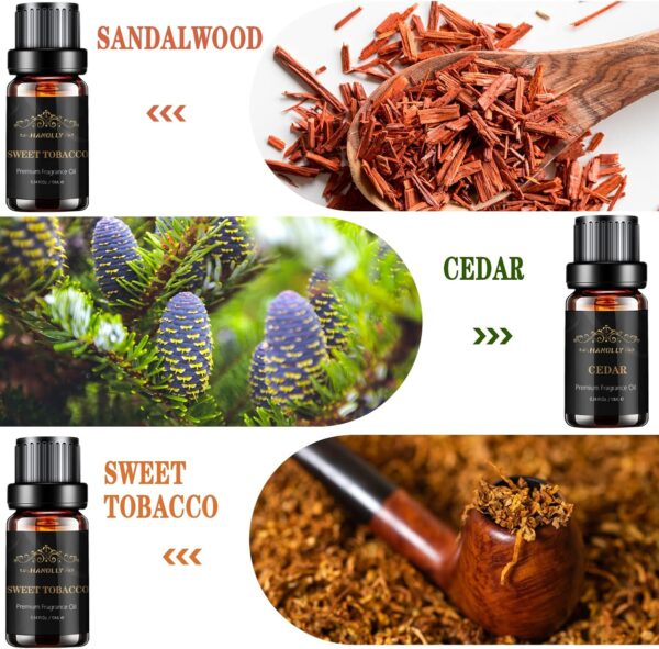 Essential Oils Set, Men Scents Fragrance Oil Aromatherapy Essential Oils Kit for Diffuser (6x10ML) - Sandalwood, Cedar, Leather, Sweet Tobacco, Rum, Cologne Aromatherapy Oils for Men, Gift for Men