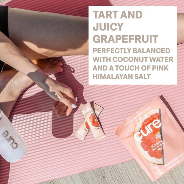 Cure Hydrating Plant Based Electrolyte Mix | Powder for Dehydration Relief | Made with Coconut Water | No Added Sugar | FSA & HSA | Vegan | Paleo Friendly | Pouch of 14 Packets - Grapefruit