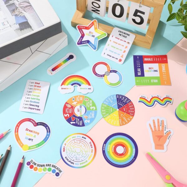 Tenceur 120 Pcs Adhesives Anxiety Sensory Stickers with Inspirational Quotes Mindfulness Relief Calm Stickers Anti Stress Sensory Items School Counselor Supplies Fidget Textured Strips for Adult