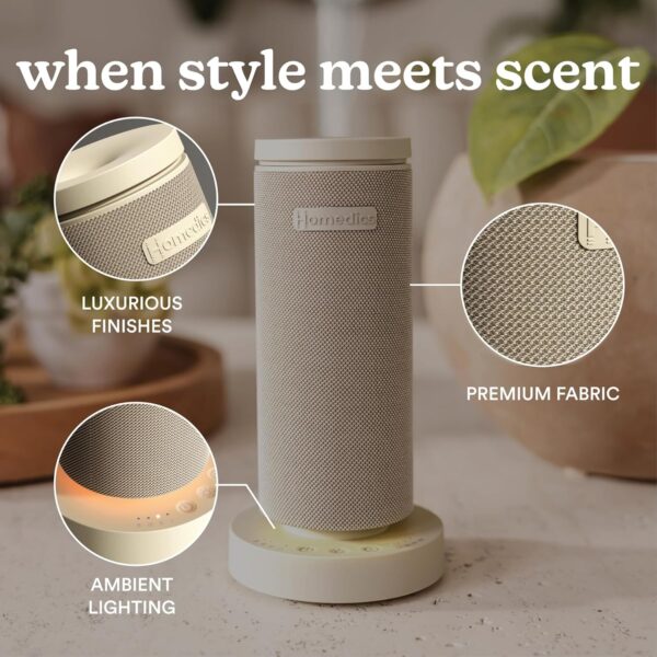 Homedics SereneScent Mini Fabric Rechargeable Waterless Diffuser, Cordless Aromatherapy Device, Use with SereneScent Oil 15ml (Sold Separately), Adjustable Mist Intensity & Ambient Light, Beige