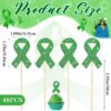 Yeaqee 48 Pcs Green Mental Health Awareness Cupcake Toppers Green Glitter Ribbon Cupcake Picks Mental Health Awareness Items for Society Events Mental Health Party Supplies
