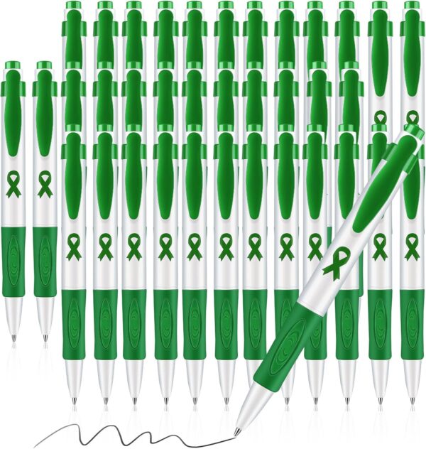 Woanger Mental Health Awareness Pen Green Ribbon Mental Health Awareness Items Retractable Ballpoint Pens Bulk Office Gifts(36 Pcs)