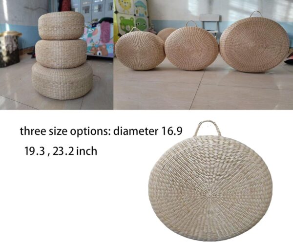 2 Pcs Round Floor Cushion Sitting for Adults, Tatami Floor Pillow for Living Room, Hand Woven Straw Seat(16.8 Diameter x 8 Height)