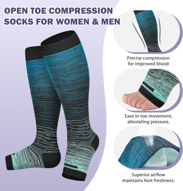 LEVSOX Open Toe Compression Socks for Women & Men 20-30mmHg Toeless Sock Knee High Support Stockings for Circulation Nurses Pregnant Travel