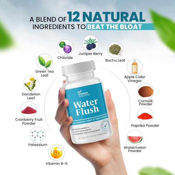 Diuretic Water Pills for Weight Control, 12 Active Ingredients (Green Tea, Cranberry & More), Instant Relief from Bloat & Swelling, Water Retention Pills for Women & Men - 60 Caps