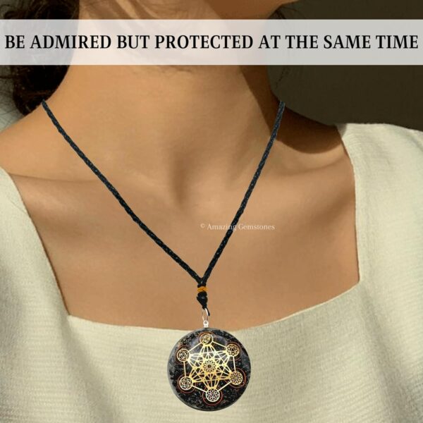 Amazing Gemstone Orgone Pendant with Black Tourmaline Crystal and Chakra Metatron Cube - Natural Healing Pendant Necklace for Women Men