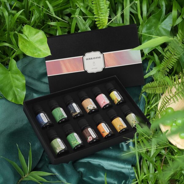 Natural Essential Oil Set, 12 Best Aromatherapy Diffuser Oils with Gift Box & Bag, Essential Oils for Diffusers for Home, Candle Making Scents -Lavender,Lemon,Orange,Vanilla,Jasmine,Rose, Peppermint