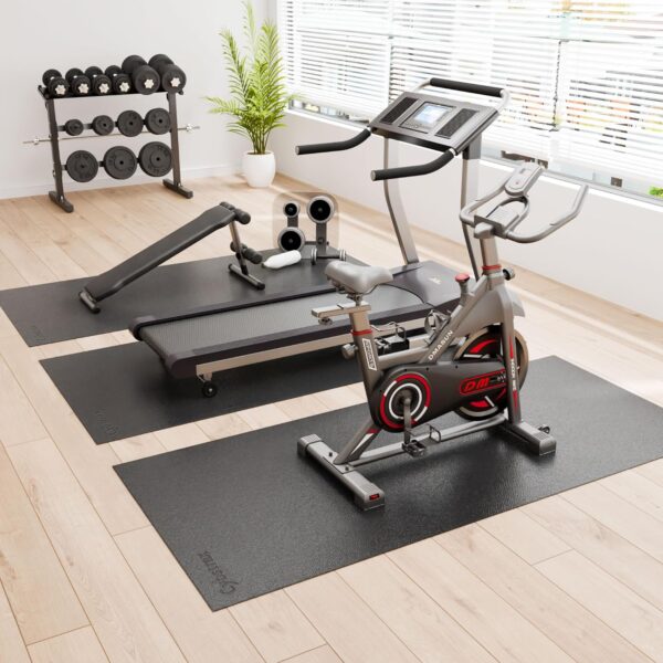 Exercise Equipment Mat for Bike, Treadmill, Elliptical, Yoga - Non Slip Bike Trainer Mat for Stationary Spin Bike Indoor Outdoor, High Density Workout Floor Protector Mat 90" x 40"