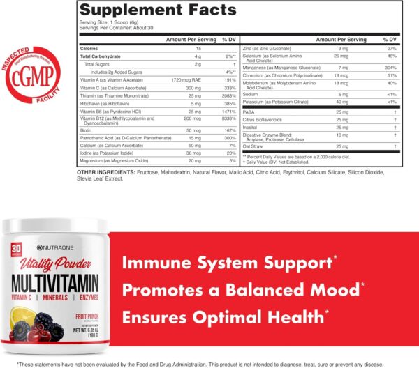 NutraOne Vitality Vitamin Powder Powdered Vitamin and Mineral Supplement (Fruit Punch - 30 Servings)