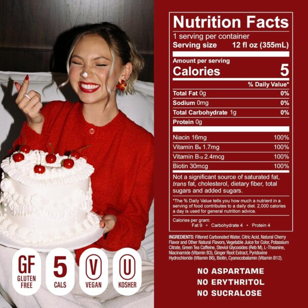GORGIE Jordyn Jones Cherry Lime, Sugar-Free Natural Energy Drink Sparkling, Healthy Energy Drinks - Green Tea, Biotin, B Vitamins -150mg Caffeine, Vegan, & Low Calorie (Pack of 12)