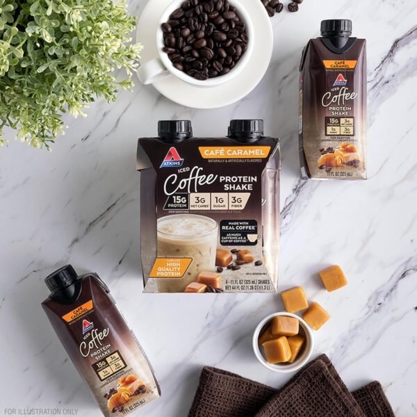Atkins Café Caramel Iced Coffee Protein Shake, 15g Protein, Low Glycemic, 3g Net Carb, 1g Sugar, Keto Friendly, 12 Count