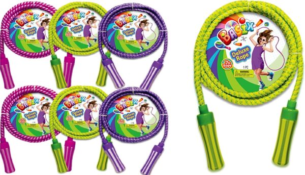 JA-RU Nylon Braided Jump Rope for Kids 7 Ft. (Ropes Assorted) Skipping Rope w/Handle. Exercise Equipment & Outside Activities for Kids. Bulk Gymnastics Party Favors. 758