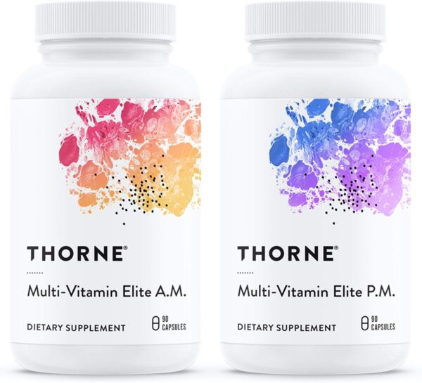 THORNE Multi-Vitamin Elite - Daily Nutritional Supplement - AM Formula Supports Cellular Energy Production and PM Formula Supports Restful Sleep - Gluten-Free, Dairy-Free - 180 Capsules - 30 Servings