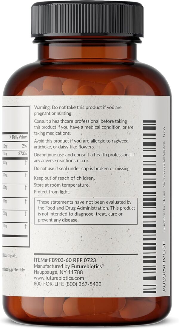 Futurebiotics Liver Detox Advanced Detox & Cleanse Formula Supports Healthy Liver Function with Milk Thistle, Dandelion Root, Turmeric Artichoke Leaf, & More, Non-GMO, 60 Vegetarian Capsules