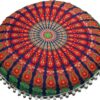 CRAFT KALA Mandala Floor Pillow Cushion Cover Seating Throw Cover Hippie Decorative Bohemian Ottoman Poufs Pom Pom Pillow Cases Boho Indian Cotton Living Room Yoga Home Décor (24" Round, Multi Mirchi)