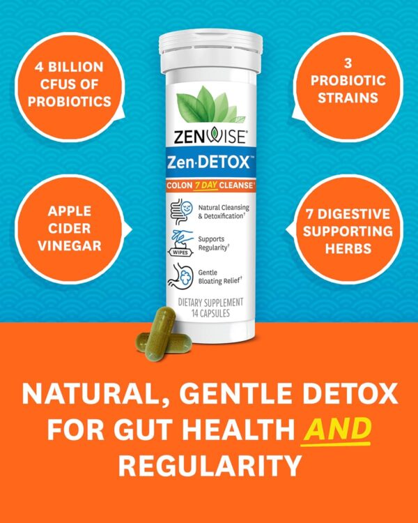 Zenwise Health 7 Day Cleanse – Detox & Colon Cleanse for Men & Women, Gut Cleanse Detox Pills for Digestive Health with Psyllium Husk, Senna Leaf, Bromelain, Ginger, ACV, and Probiotics - 14 CT