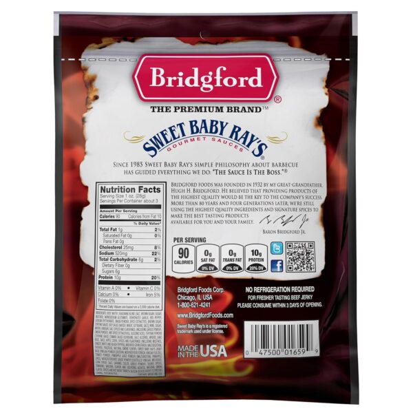 Bridgford Sweet Baby Ray’s Beef Jerky Sweet Teriyaki 3.25 oz Pack of 2 - High Protein Beef Jerky for Low Carb and High Protein Diets - Beef Jerky Teriyaki for On the Go Snacking and Busy Lifestyles