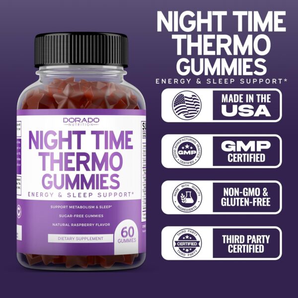 DORADO NUTRITION Night Time Fat Burner Gummies (60 Count) Weight Loss & Metabolism Gummies - Sugar Free - Delicious Raspberry Flavor - Melatonin Sleep Gummy - Vegan - 3rd Party Tested - USA Made