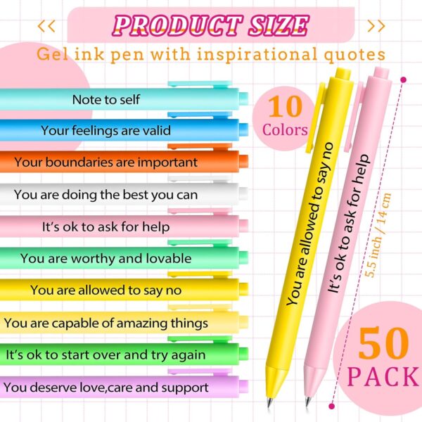 50 Pcs Gel Ink Pens Motivational Inspirational Quote Pen Retractable Rolling Ball Smooth Writing for Coworkers Supplies Office Home(Stylish Color,Mental Health Reminders)