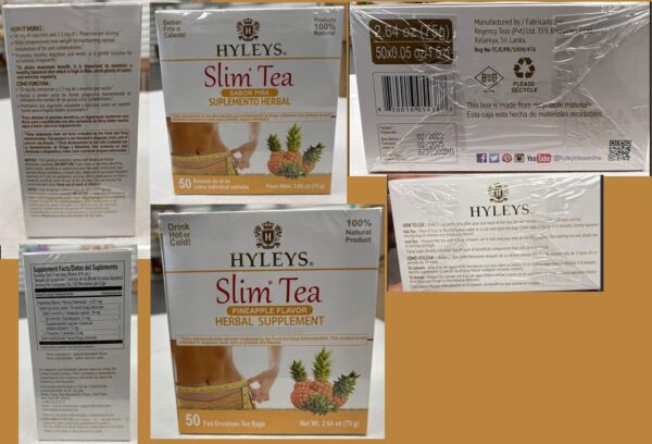 Hyleys Slim Tea Weight Loss Herbal Supplement with Pineapple - Cleanse and Detox - 50 Tea Bags (1 Pack)