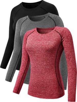 NELEUS Women's 3 Pack Compression Shirts Long Sleeve Yoga Athletic Running T Shirt