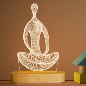 Lightzz Yoga Lamp LED 3D Art Night Light for Girls Women Meditation Lovers Birthday Gifts,USB Power Warm Color Wood Base Table Lamps