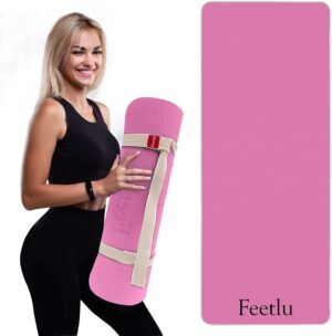 Yoga Mat with Strap – 10mm & 12mm Thick Yoga Mat, Non-Skid Dual Surface Workout Mat, Eco-Friendly POE Yoga Mats for Women Men Kids, Perfect Exercise Mat for Pilates, Yoga, and Floor Workouts, Includes Carrying Strap.