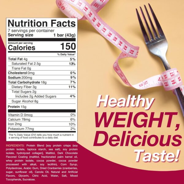 ProtiDIET Dark Chocolate and Raspberry High Protein Bars - Gluten-free, Low Fat and Fiber Enriched Snacks, Protein Bars with Collagen to Aid Overall Health - 7 Square Bars Per Box