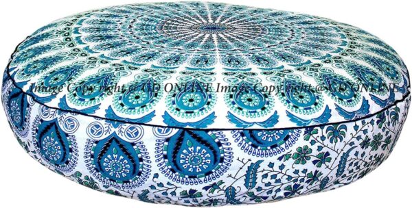 Indian Mandala Cotton Meditation Floor Pillow Cover Round Large Pouf Case Seating for Adults Decorative Meditation Floor Cushion Cover for Living Room Yoga Mat Kids Bean Bag