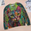 ZOCAVIA Women's Y2K Art Cat Sweatshirts Fall Abstract Cat Graphic Pullover Tops Long Sleeve Oil Painting Cat Printed T Shirts