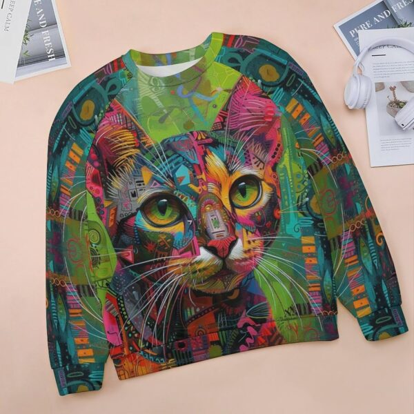 ZOCAVIA Women's Y2K Art Cat Sweatshirts Fall Abstract Cat Graphic Pullover Tops Long Sleeve Oil Painting Cat Printed T Shirts