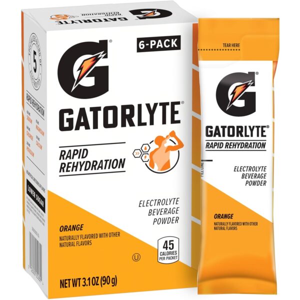 Gatorlyte Electrolyte Beverage Powder, Orange, Makes 20 Fl Oz, 3.1 ounce (Pack of 6)