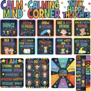 Calm Down Corner Bulletin Board Set for Classroom Decoration Feelings Chart Mental Health Feeling Management Poster for Kindergarten Emotions Poster Decor School(Dark Colors)