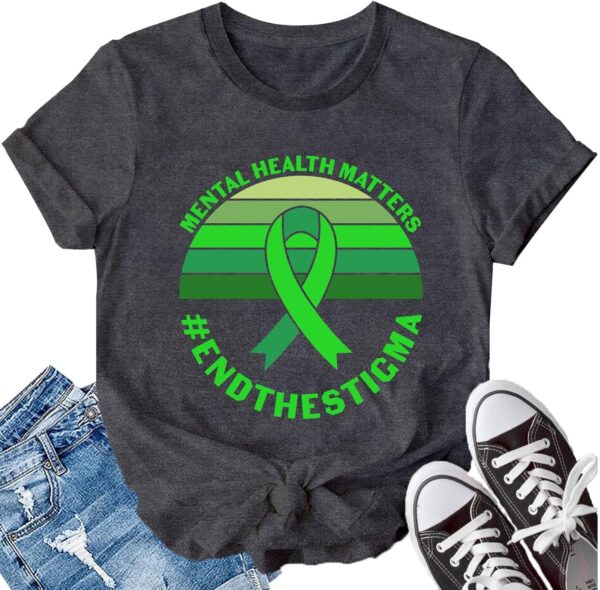 LBP Womens Green Ribbon Shirt Mental Health Matters End The Stigma T-Shirt Green Ribbon Activist Tee Tops