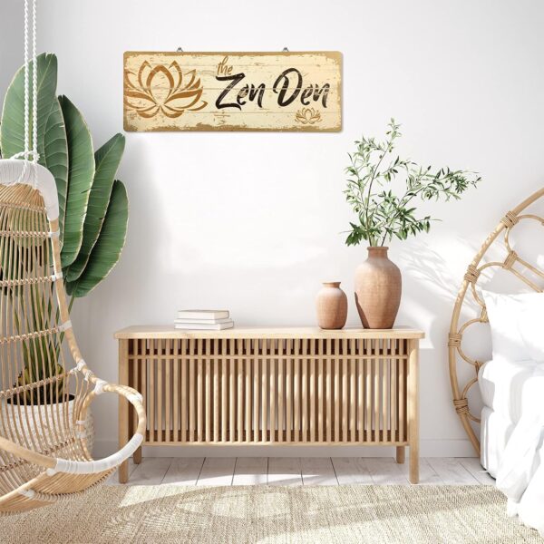 The Zen Den Lotus Wood Sign 15.75 x 5.9 Inch Lotus Yoga Wooden Hanging Wall Sign with Hooks Meditation Home Decor for Yoga Studio Bathroom Bedroom Spiritual Room Decoration(Light Yellow)
