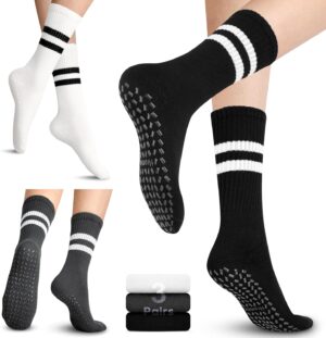 Pilates Socks with Grips for Yoga, Barefoot, Ballet, Barre, Hospital Non Slip Anti Skid Socks for Women and Men
