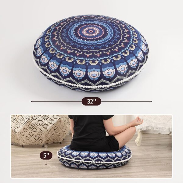 32 inches Meditation Floor Cushion for Adults, 2 Pack Round Large Thick Floor Pillow, Memory Foam Filling, Navy Blue
