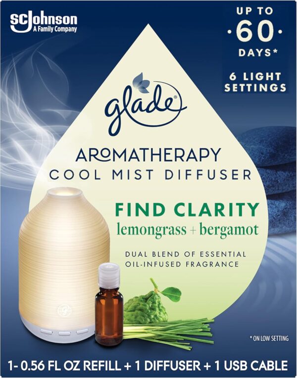 Glade Aromatherapy Diffuser & Essential Oil, Air Freshener for Home, Find Clarity Scent with Notes of Bergamot & Lemongrass, 0.56 Fl Oz
