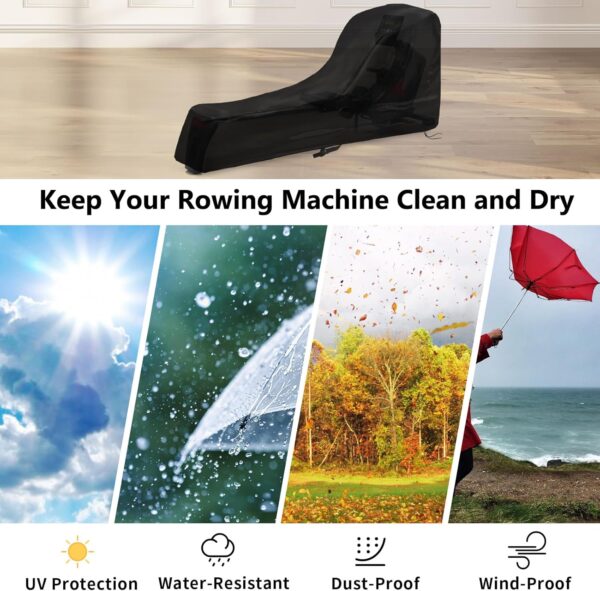Rowing Machine Cover Fitness Equipment Cover Peotection for Sports Equipment Indoor or Outdoor Use 95" L x 24" W x 40" H Black