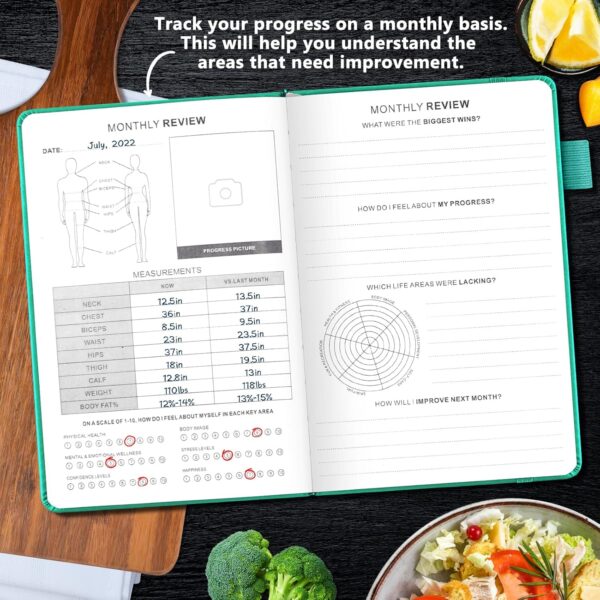 JUBTIC Meal Planner Notebook, Weekly & Daily Meal Prep Journal with Shopping and Grocery Lists for Food Planning Menu Planning Healthy Diet and Habits Tracker, Last 1 Year,Undated, A5, Green