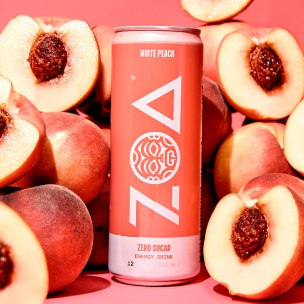 ZOA Zero Sugar Energy Drinks, White Peach - Sugar Free with Electrolytes, Healthy Vitamin C, Amino Acids, Essential B-Vitamins, and Caffeine from Green Tea - 12 Fl Oz (12-Pack)