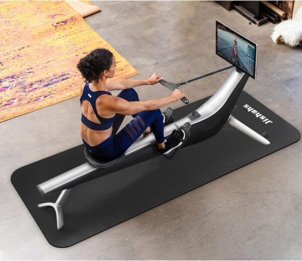 81euNyh-O4L._AC_SL1500_.jpg JISHAHS Universal Indoor Rowing Machine Mat- 8.5 x 2.3 FT Exercise Equipment Mat for Concept 2, Nordictrac, Peloton, Sunny, Hydrow etc. Extra Long Non-Slip and Waterproof, Under Rower Floors Protection