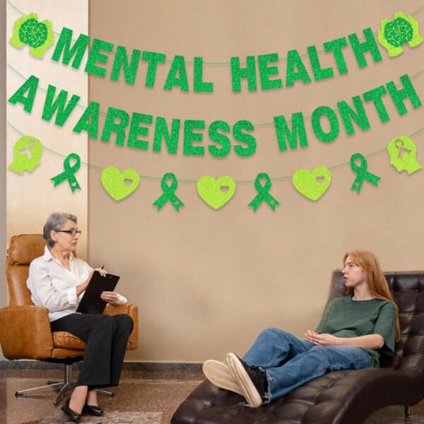 Mental Health Awareness Month Banner No DIY Glitter Green Mental Health Awareness Month Bulletin Board Decorations for School Classroom Outdoor May Mental Health Month Party Supplies
