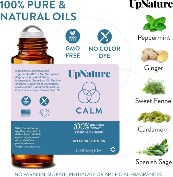 UpNature Calm Essential Oil Roll On - 100% Natural Stress Relief Aromatherapy - Self Care Gifts for Women & Men