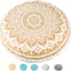 Mandala Life ART Bohemian Yoga Décor Floor Cushion Cover - Insert NOT Included - Round Mediation Pillow Case - Hand Printed Organic Cotton Pouf