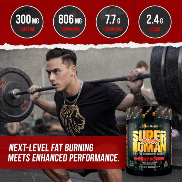 ALPHA LION Superhuman Burn 2-in-1 Metabolism Booster Pre Workout, Weight Loss Supplement, Appetite Suppressant, Fat Loss Support, Energy & Focus Powder (21 Servings, Sweet Black Cherry Flavor)