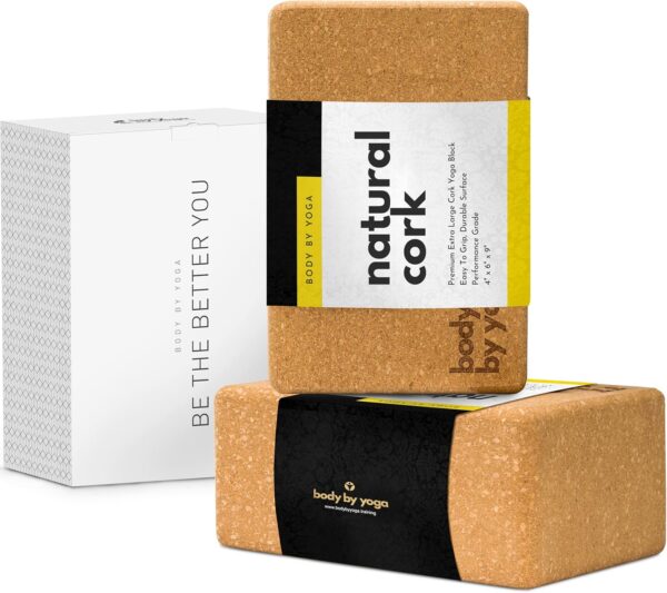 Luxury Cork Yoga Block Set - Extra Large Yoga Blocks with Performance Grade Portuguese Cork | High Density, Non-Slip Support for Safer Balancing | 2 Pack | Extra Long Yoga Strap Included